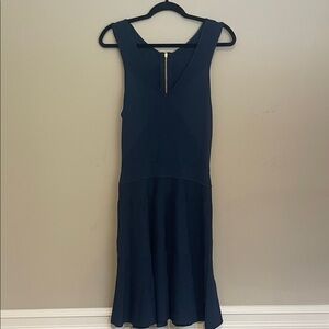 Milly Navy V-Neck Sleeveless fit and flare Midi Dress